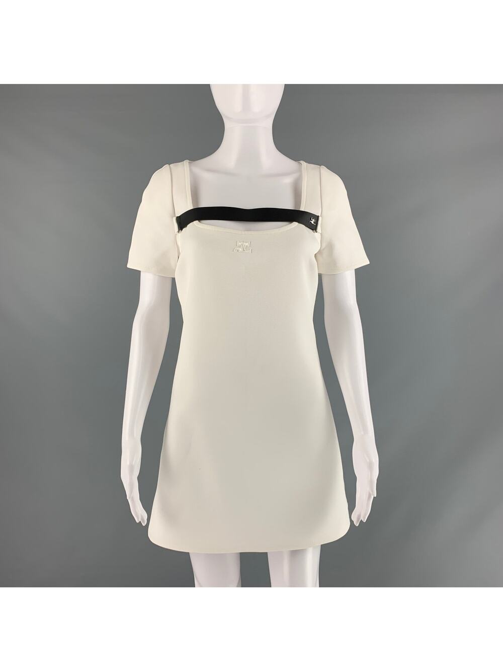 COURREGES Size 4 White Polyester Blend Short Sleeve Mini Dress